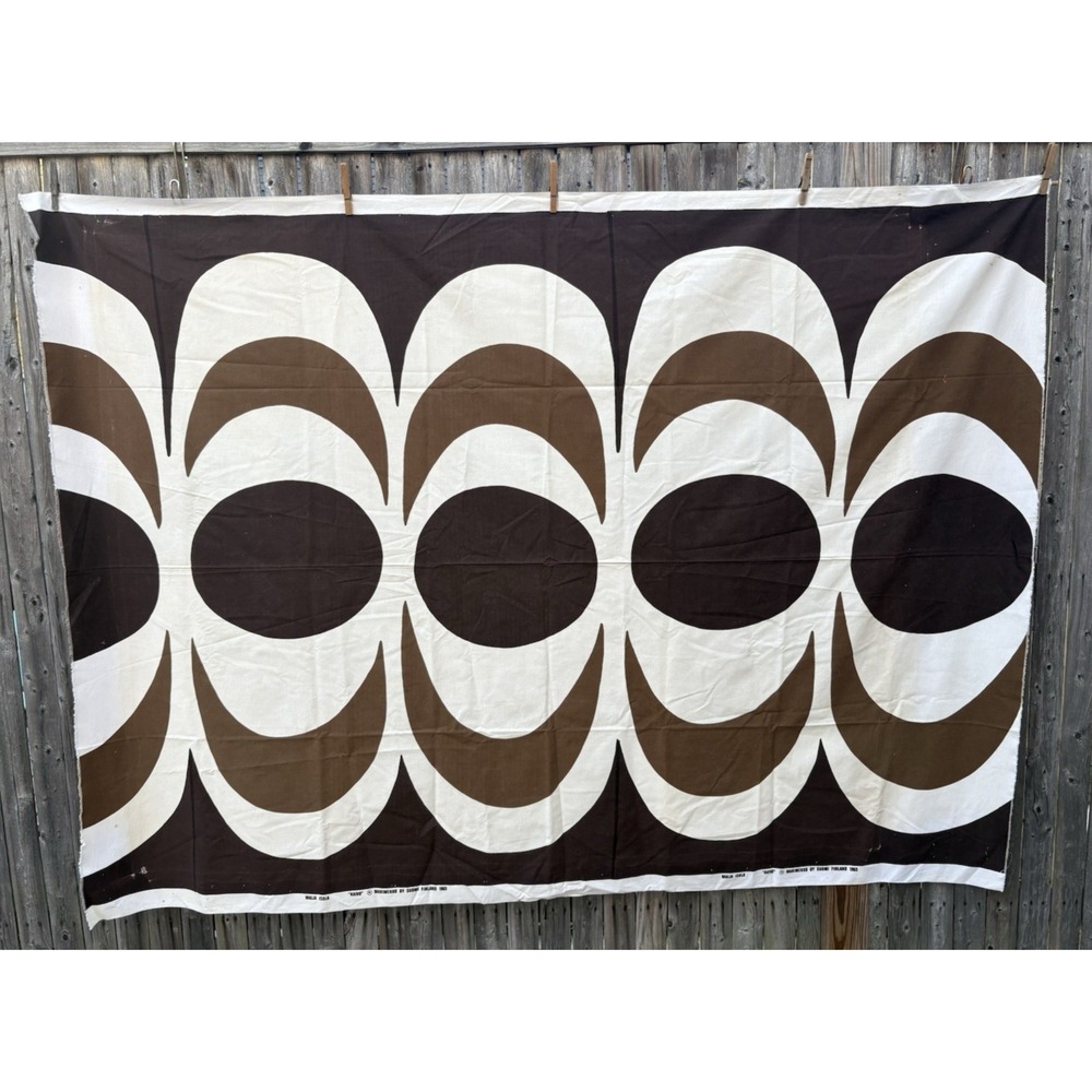 Vintage Marimekko Suomi Finland fabric cloth panel Kaivo brown white 1965 Isola
